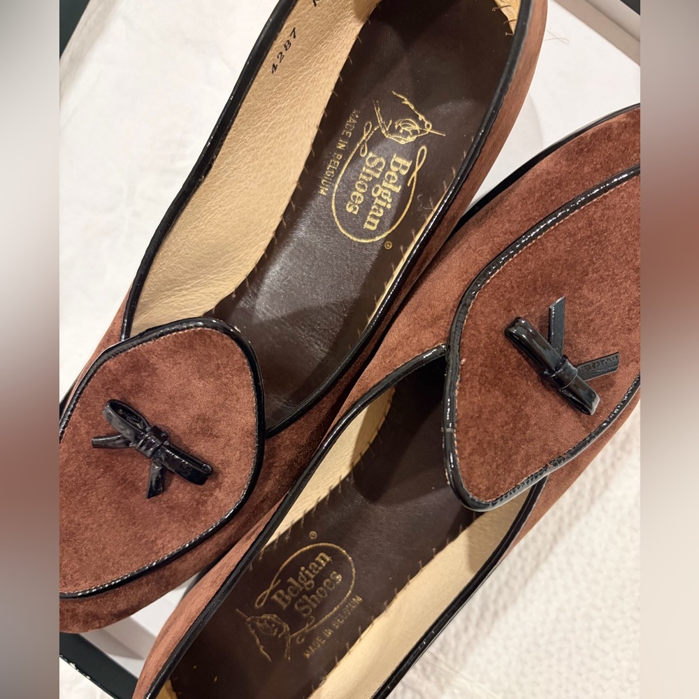 Belgian Shoes Midinette Slipper Brown Velvet Loafer - Picture 3 of 6